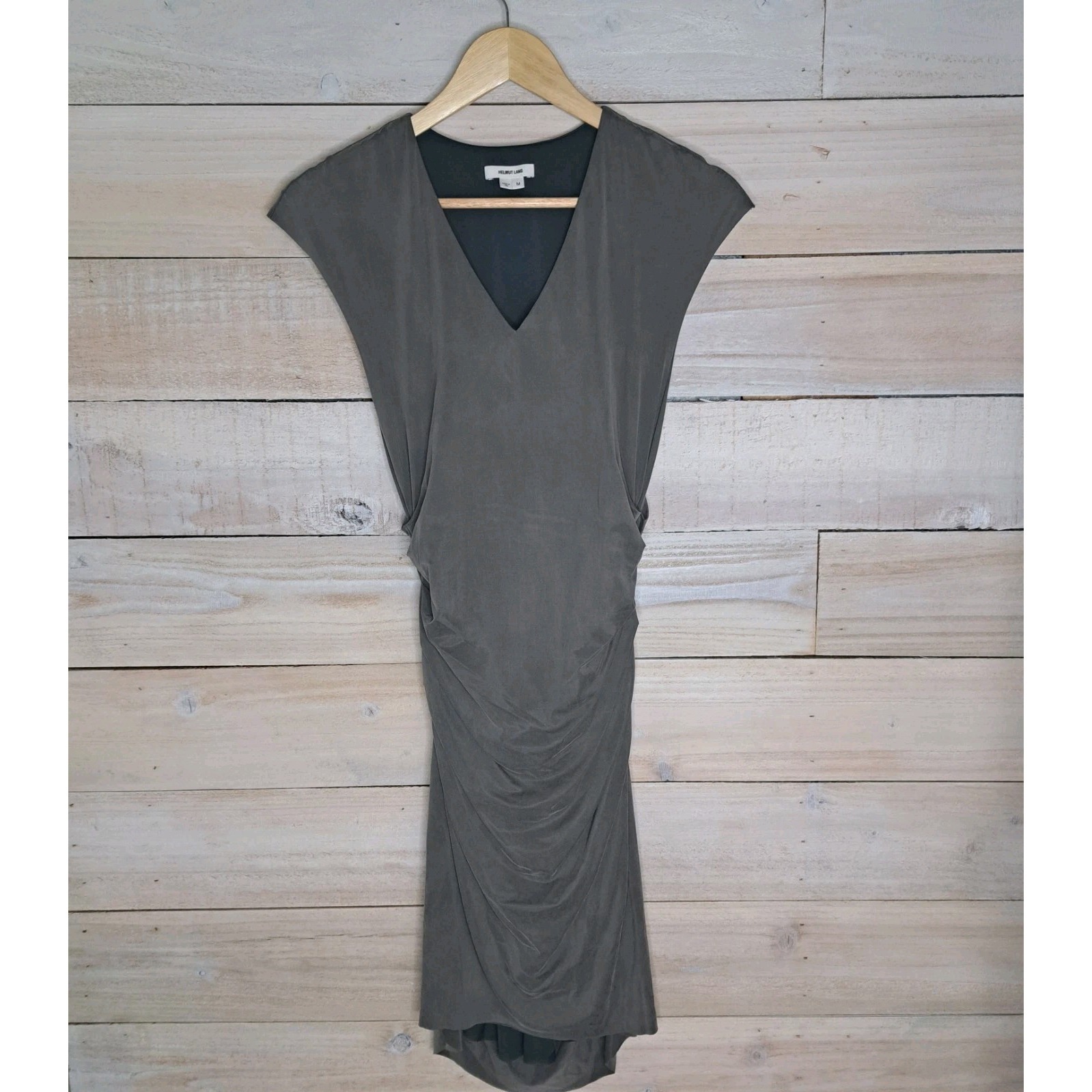 Helmut Lang Women's Lo-Fi Luxe Med Brushed Concrete Side Ruched Dress In Relic